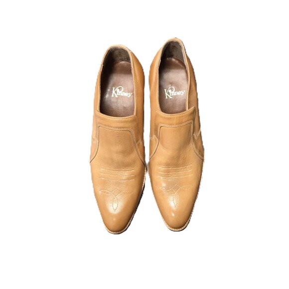 Vintage 1980s Kinney Men’s Tan Leather Western Shoes Size 11 Canada Cowboy Boho - Picture 1 of 7